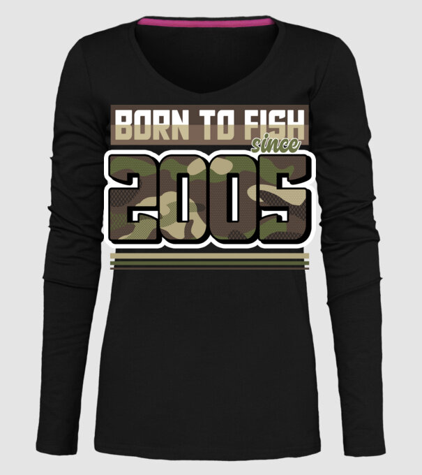 Born to fish since 2005 model negru pe tricou