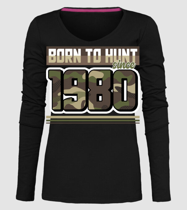 Born to hunt since 1980 model negru pe tricou