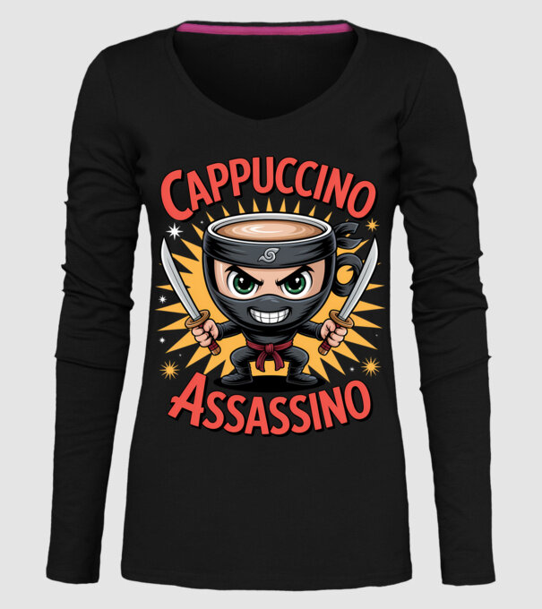 Cappuccino Assasino model negru pe tricou