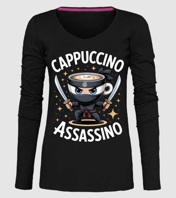 Cappuccino Assassino model negru pe tricou