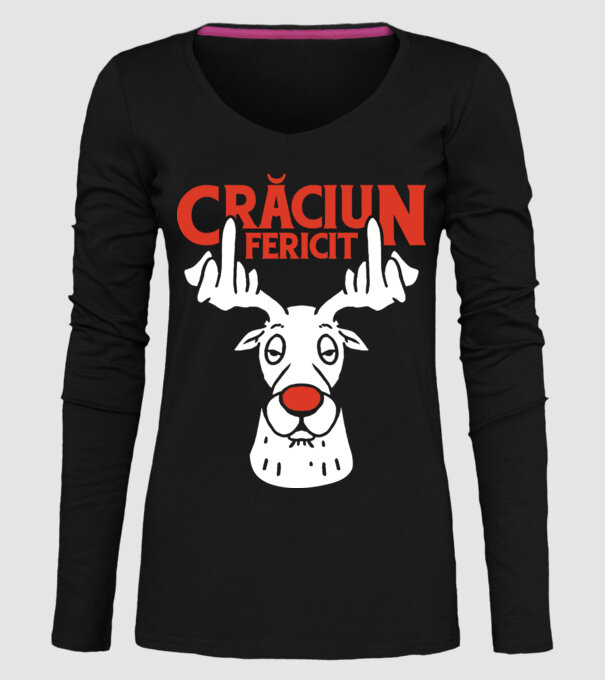 Căprioară de Crăciun antisocială model negru pe tricou