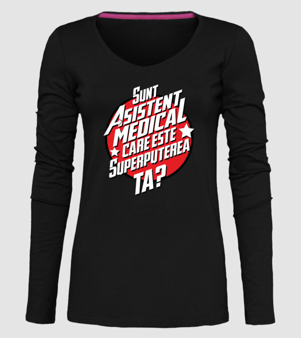 sunt asistent medical, care este superputerea ta? model negru pe tricou