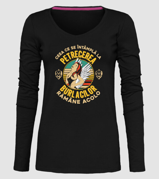 Ceea ce se întâmplă la petrecerea burlacilor rămâne la petrecerea burlacilor model negru pe tricou