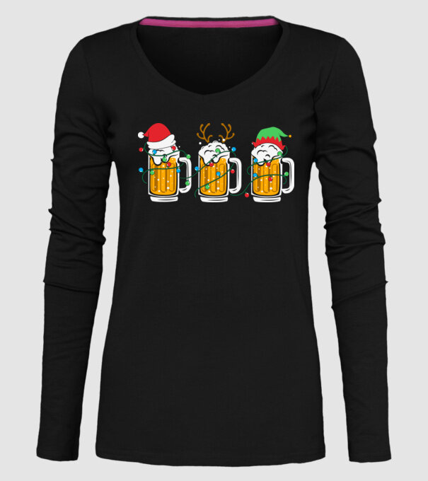 Christmas beer mugs model negru pe tricou