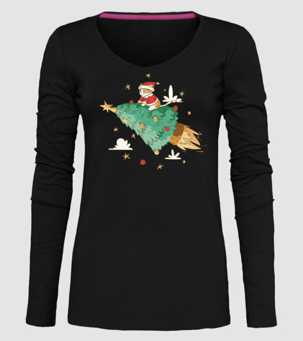 Christmas cat model negru pe tricou