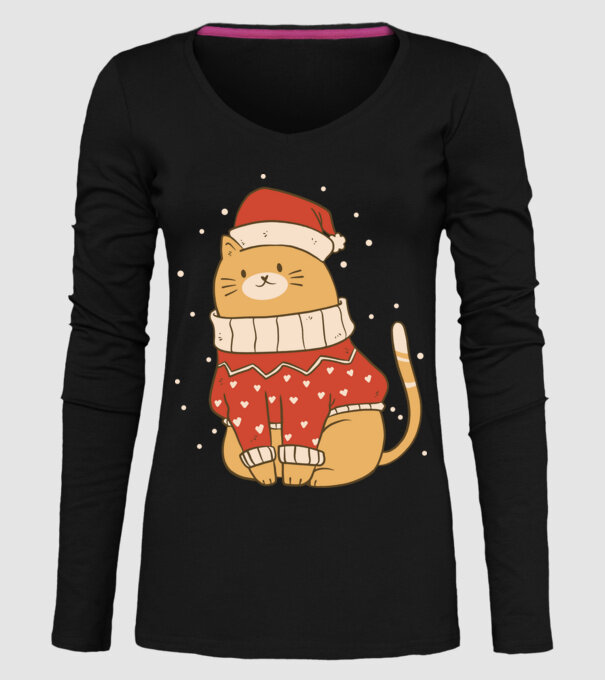 Christmas cat model negru pe tricou