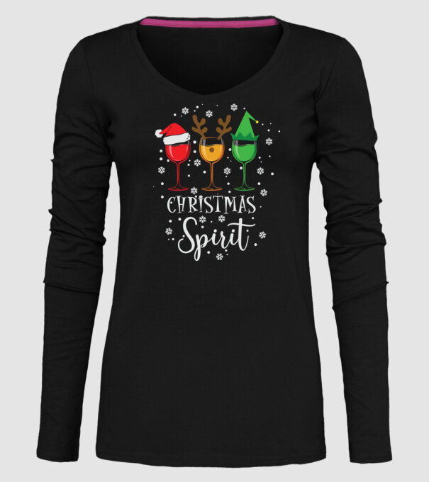 Christmas spirit wine model negru pe tricou