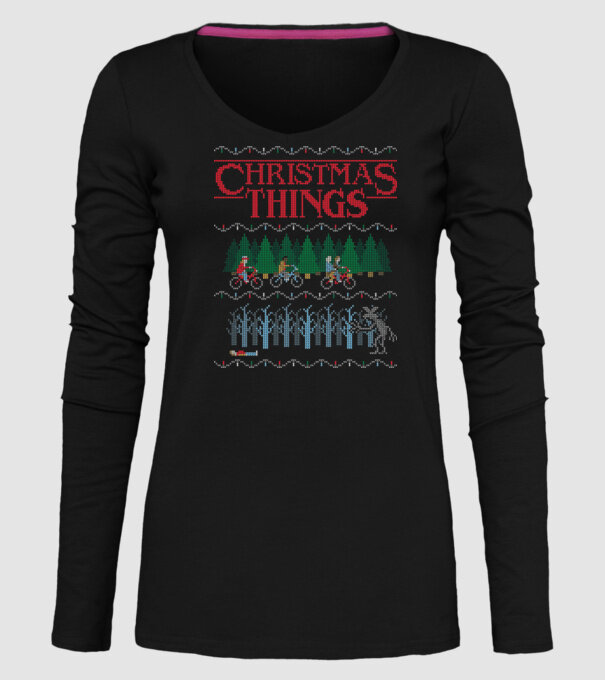 christmas things ugly sweater model negru pe tricou