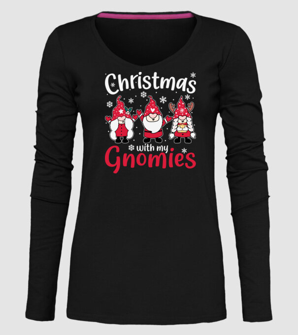Christmas with my gnomies model negru pe tricou