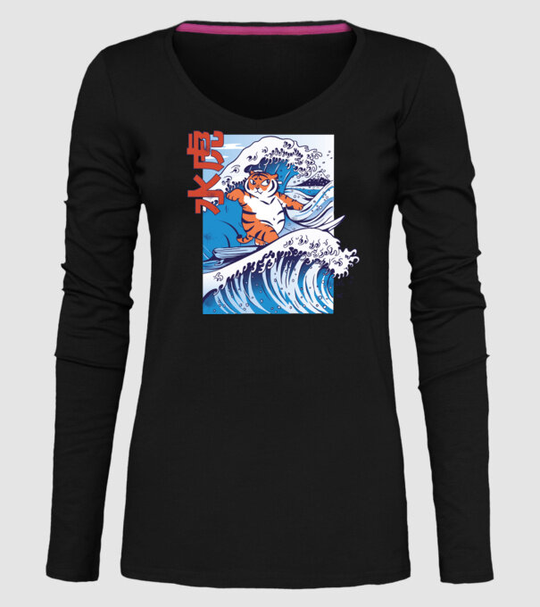 Chubby Surfer Tiger model negru pe tricou