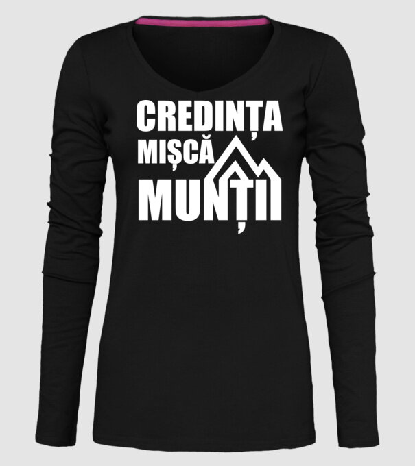 Credința mișcă munții model negru pe tricou