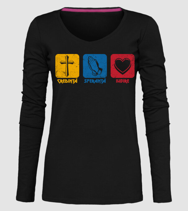credință speranță iubire model negru pe tricou