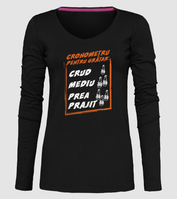 cronometru pentru grătar: crud, mediu, prea prăjit model negru pe tricou
