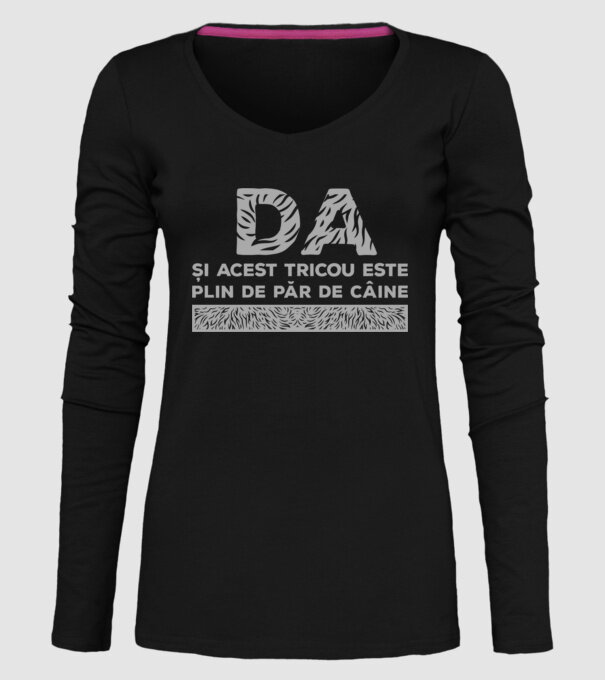 da, și acest tricou este plin de păr de câine model negru pe tricou