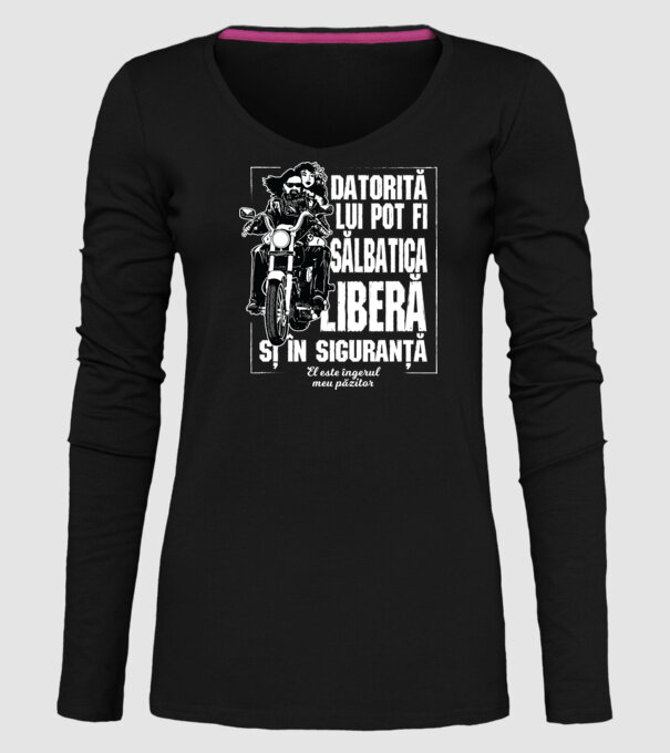 datorită ei pot fi sălbatic, liber și în siguranță - ea este îngerul meu păzitor model negru pe tricou