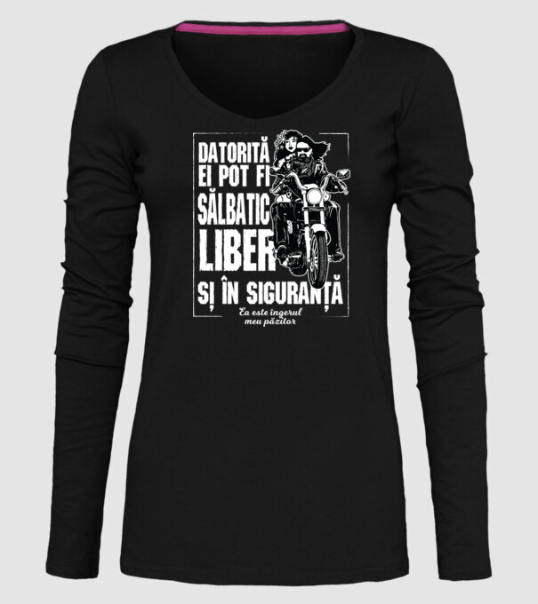 datorită ei pot fi sălbatic, liber și în siguranță - ea este îngerul meu păzitor model negru pe tricou