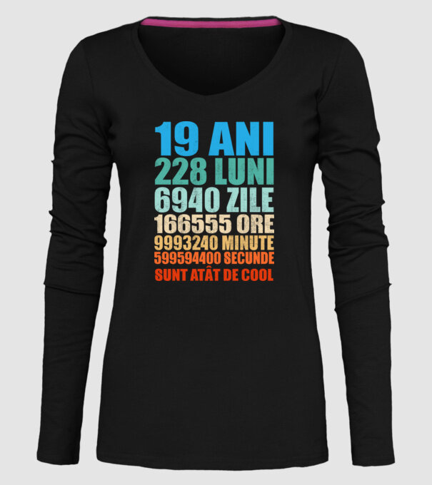De 19 ani - luni - zile - ore - minute - secunde - sunt atât de cool model negru pe tricou
