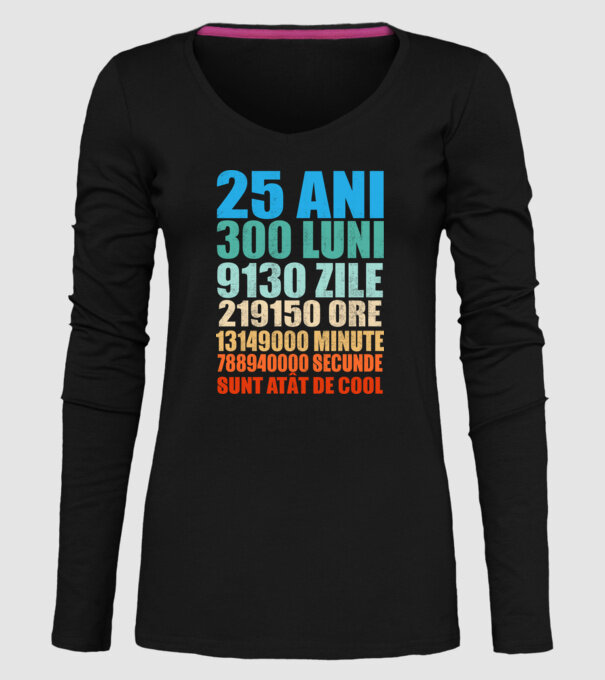De 25 ani - luni - zile - ore - minute - secunde - sunt atât de cool model negru pe tricou