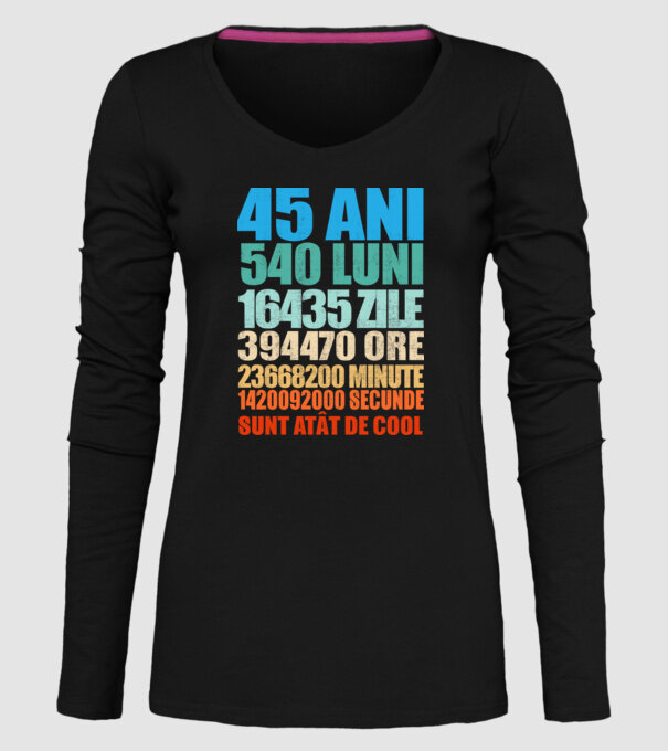 De 45 ani - luni - zile - ore - minute - secunde - sunt atât de cool model negru pe tricou