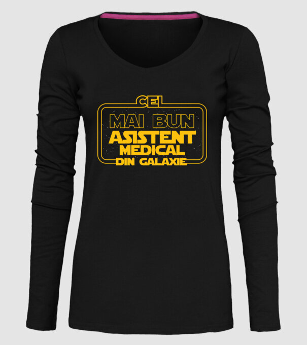 Cel mai bun asistent medical din galaxie model negru pe tricou