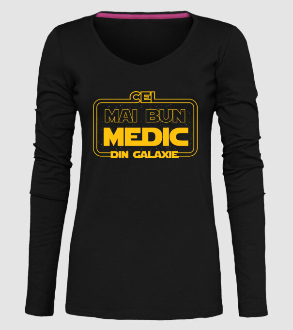 Cel mai bun medic din galaxie model negru pe tricou