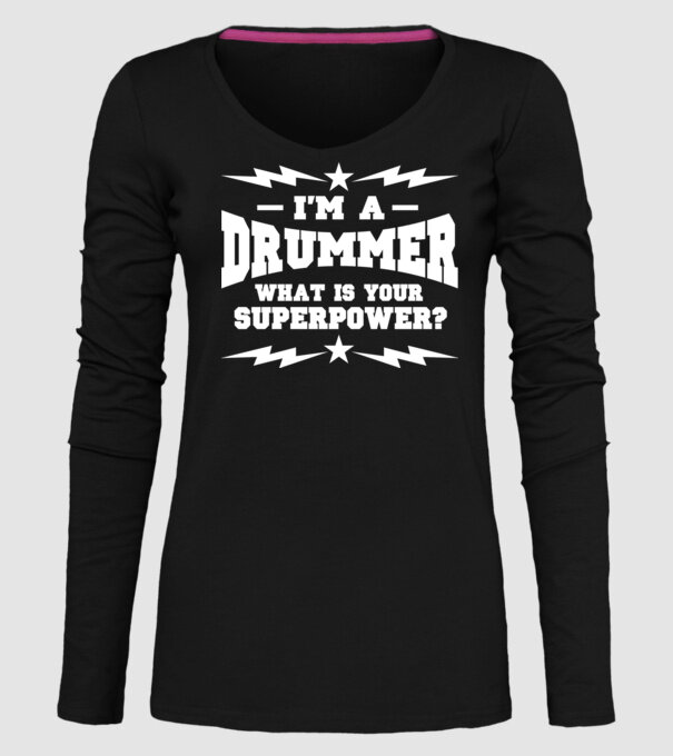 Drummer Superpower model negru pe tricou