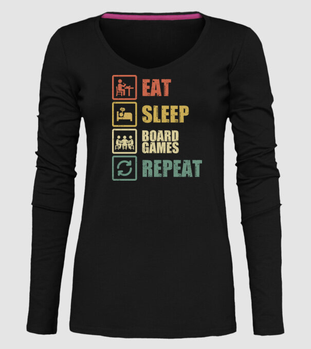 eat sleep Board Games repeat model negru pe tricou