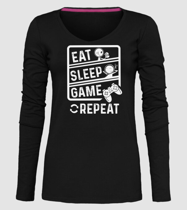 Eat sleep game repeat model negru pe tricou