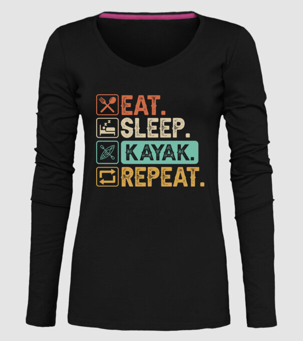Eat Sleep Kayak model negru pe tricou