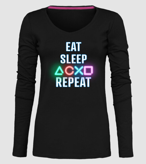 Eat sleep PS model negru pe tricou