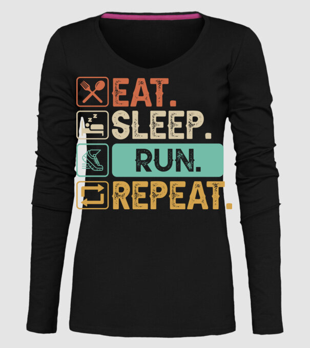 Eat Sleep Run Repeat model negru pe tricou