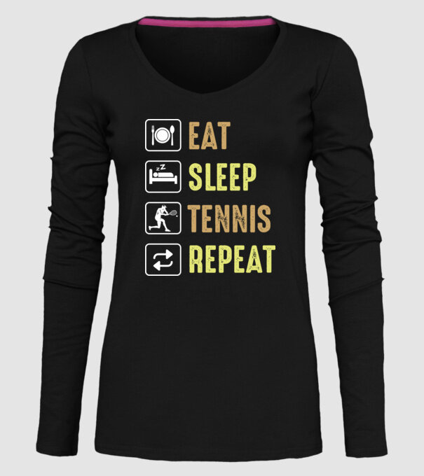 eat sleep tennis repeat model negru pe tricou