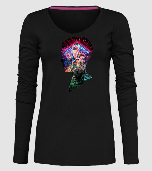 eleven poster head model negru pe tricou