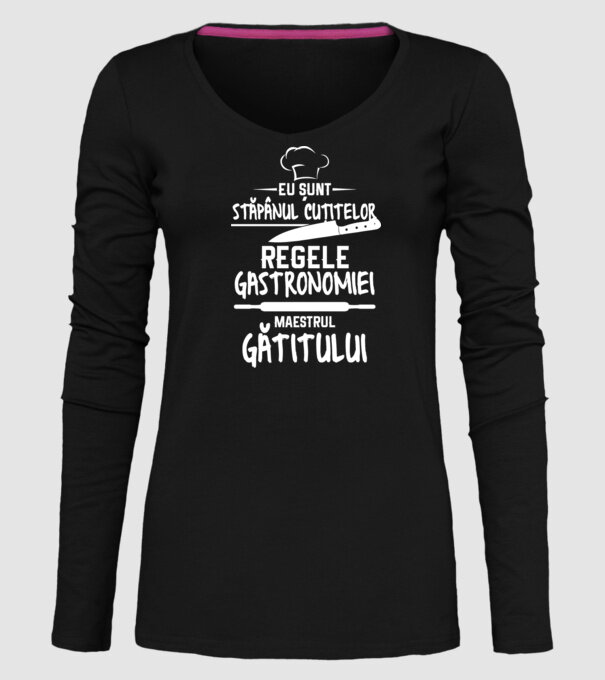 eu sunt stăpânul cuțitelor, regele gastronomiei, maestrul gătitului model negru pe tricou