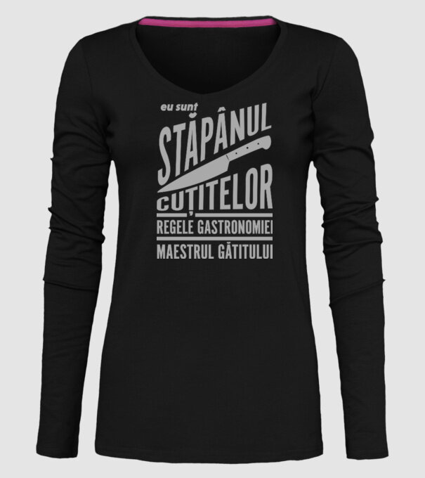 eu sunt stăpânul cuțitelor, regele gastronomiei, maestrul gătitului model negru pe tricou