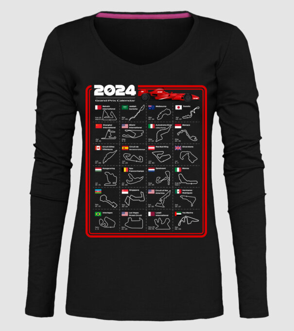 F1 calendar 2024 model negru pe tricou