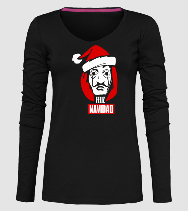 feliz navidad merry christmas money heist model negru pe tricou