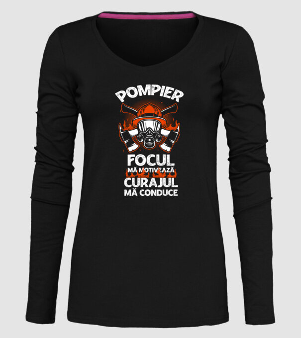 Focul mă motivează, curajul mă conduce Pompier model negru pe tricou