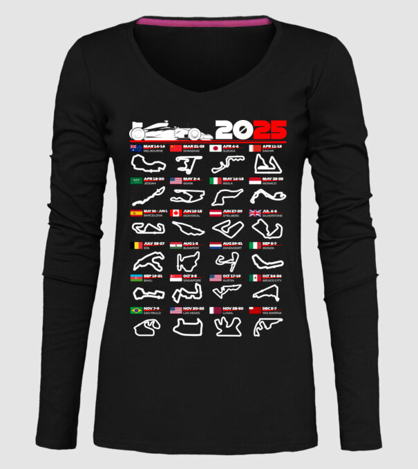 F1 calendar 2025 negru model negru pe tricou