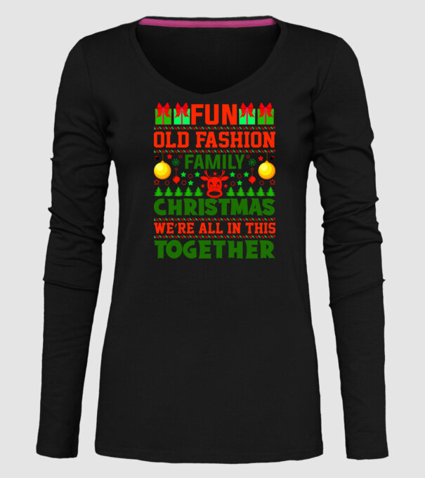 fun old fashion family christmas model negru pe tricou