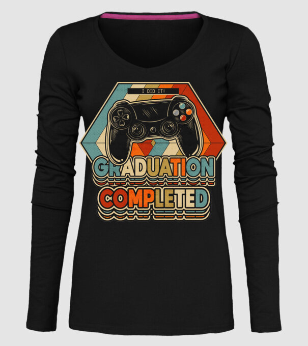 Graduatuion completed retro model negru pe tricou