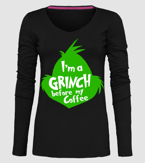 Grinch before coffee model negru pe tricou
