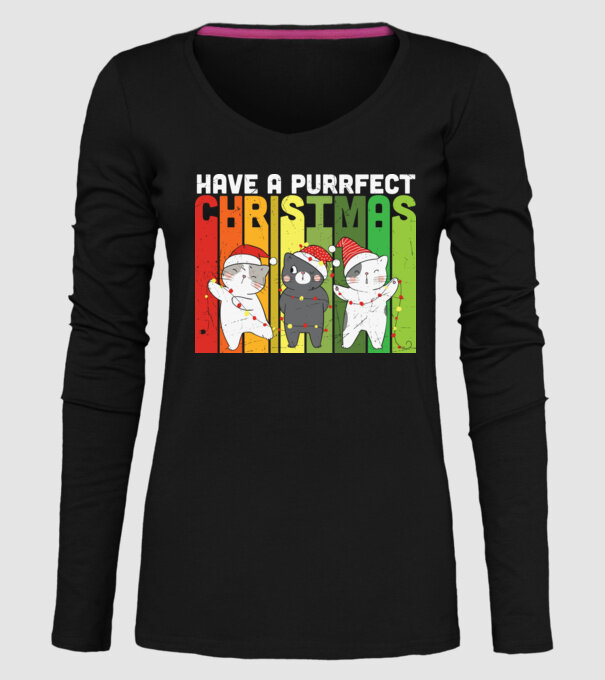Have a purrfect christmas model negru pe tricou