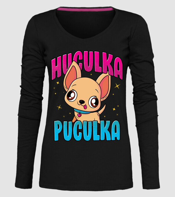 Huculka Puculka chivava model negru pe tricou