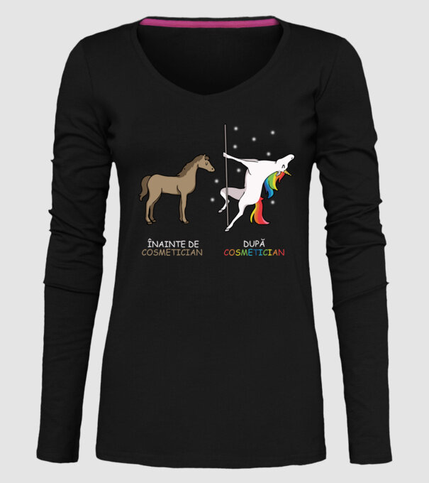 Înainte de cosmetician După cosmetician model negru pe tricou