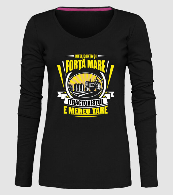 Inteligență și forță mare, tractoristul e mereu tare model negru pe tricou