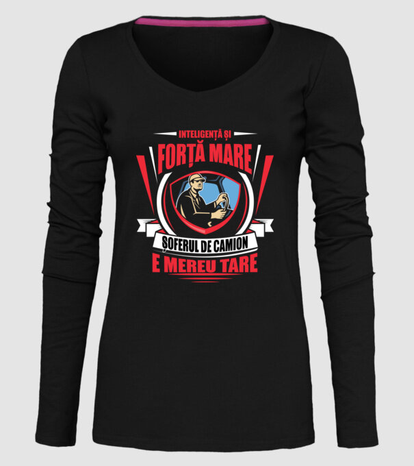 Inteligență și forță mare, șoferul de camion e mereu tare model negru pe tricou