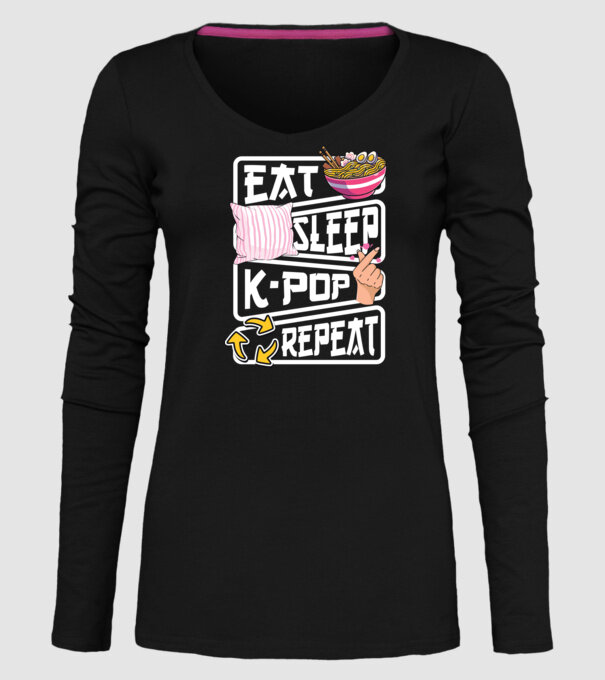 K-POP EAT SLEEP model negru pe tricou