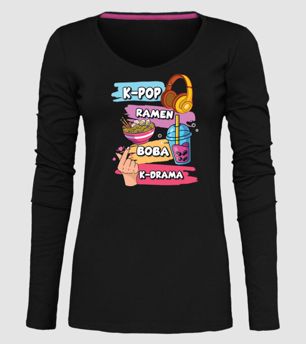 K-POP RAMEN BOBA K-DRAMA model negru pe tricou