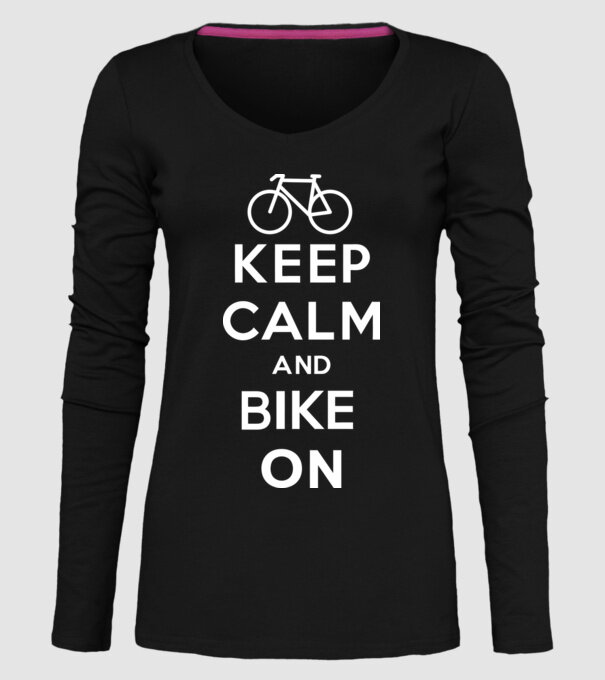 Keep calm and bike on model negru pe tricou